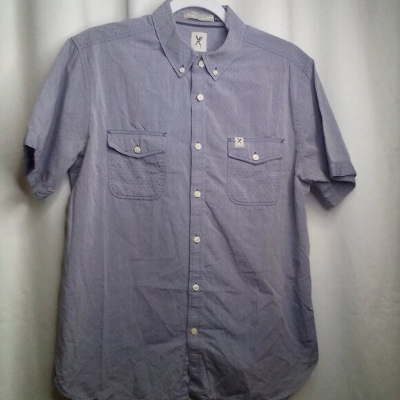Marc Ecko Shirt M Men Short Sleeve Button Up Pockets Blue - Picture 1 of 14